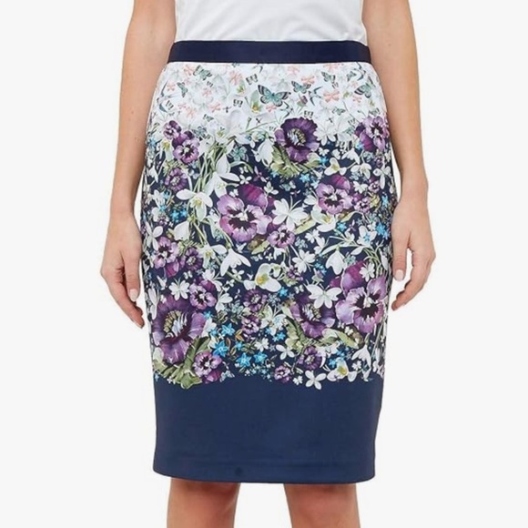 Ted Baker skirt Carpi Entangled Enchantment Floral Butterfly Pencil 2 Navy NEW - Picture 1 of 6
